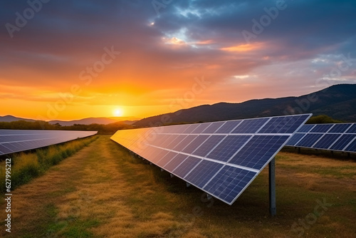 Solar panels  photovoltaic  alternative electricity source - concept of sustainable resources