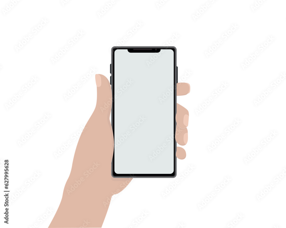 Phone in hand with blank screen chat ai order call cents vector illustration Phone in hand with blank screen chat ai order call cents vector illustration