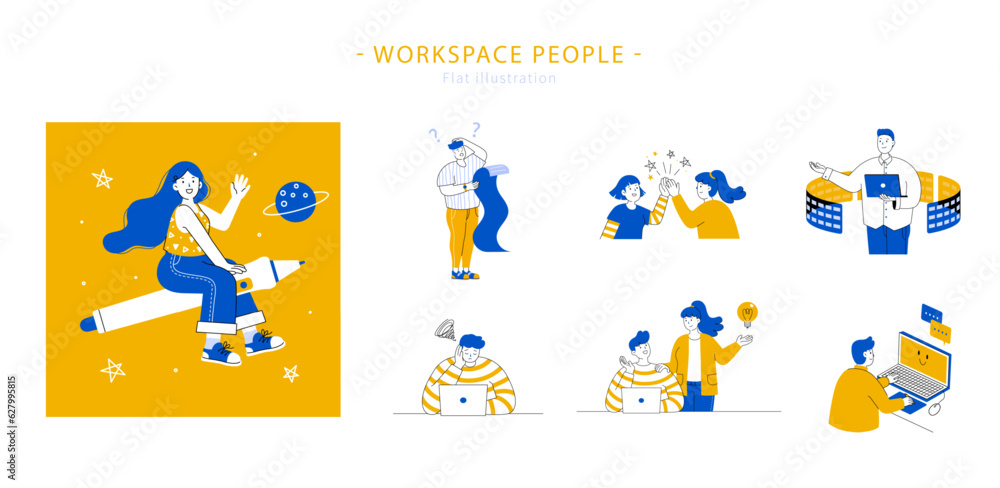 Fototapeta premium Workspace people element set