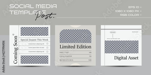 Set of minimalist social media templates. Backgrounds for post. Square backgrounds with organic shapes and lines
