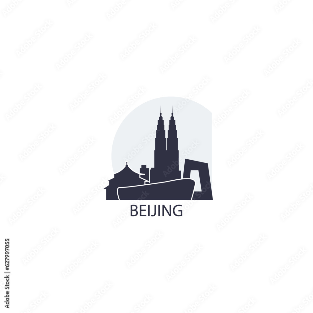 China Beijing cityscape skyline capital city panorama vector flat modern logo icon. Asian region emblem idea with landmarks and building silhouettes 