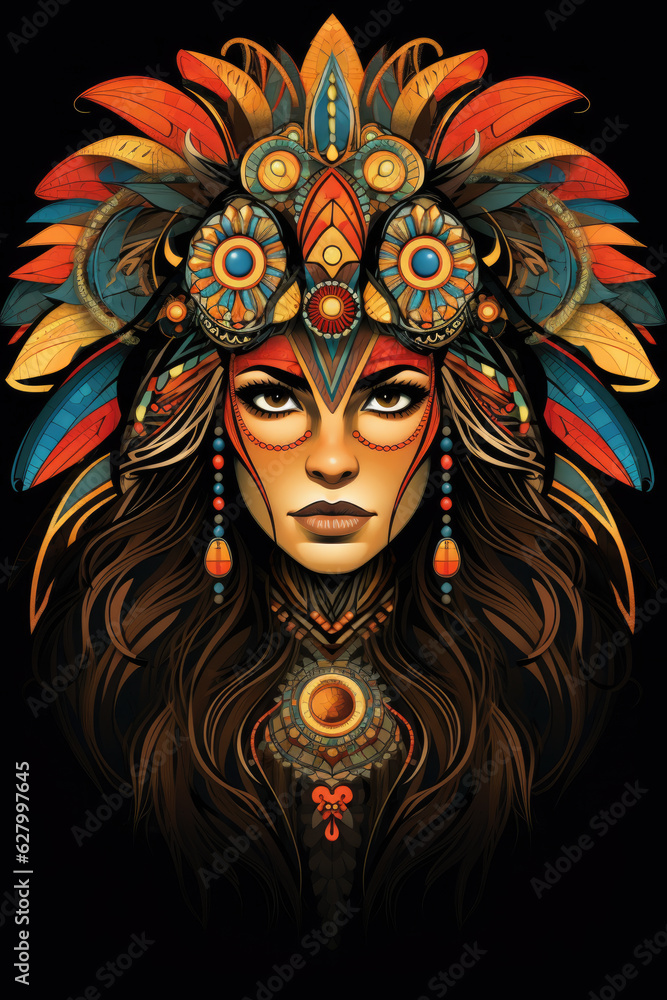 A woman with feathers on her head. Digital image. A woman with feathers on her head. Digital image.