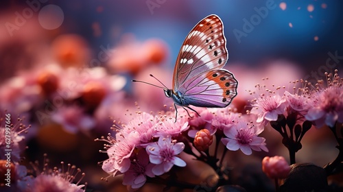 Close-up of a butterfly on a flower. a large butterfly sitting on green leaves, a beautiful insect in its natural habitat. Generative AI