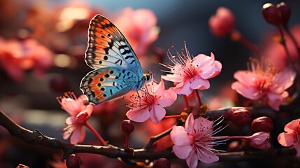 Close-up of a butterfly on a flower. a large butterfly sitting on green leaves, a beautiful insect in its natural habitat. Generative AI