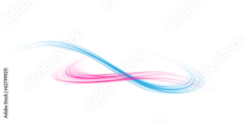 Pink and blue magic spirals with sparkles. Pink and blue light effect. Glitter particles with lines. Swirl effect. PNG.