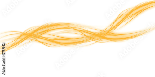 Yellow magic spirals with sparkles. Yellow light effect. Glitter particles with lines. Swirl effect. PNG.