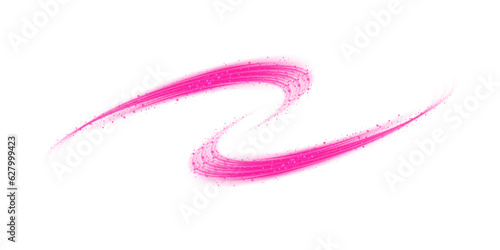 Pink magic spirals with sparkles. Pink light effect. Glitter particles with lines. Swirl effect. PNG.