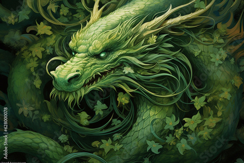 The head of the dragon. The year of the green fiery dragon. The celebration of the new year. Chinese New Year. Generative AI