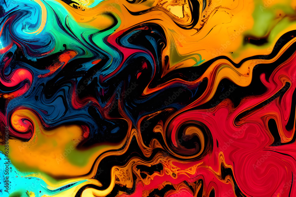 Abstract twirl multicolored swirl liquid ink paint colorful background textures. Generative AI, AI Generated.