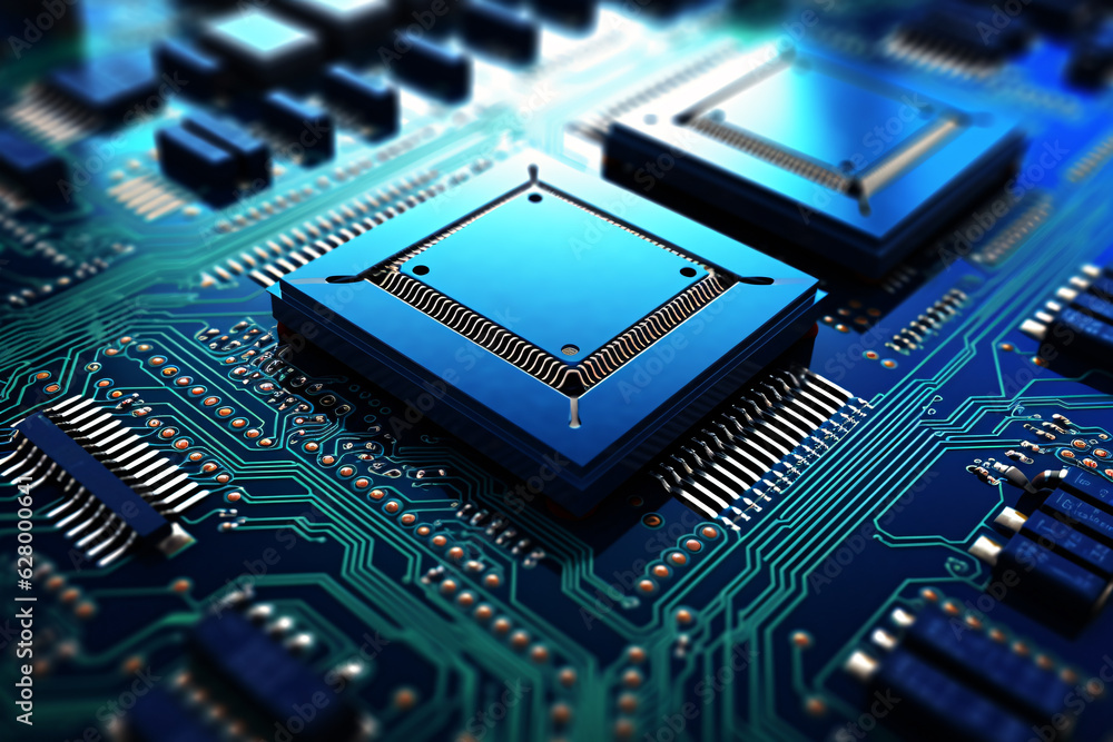 Close-up of electronic circuit board with processor.