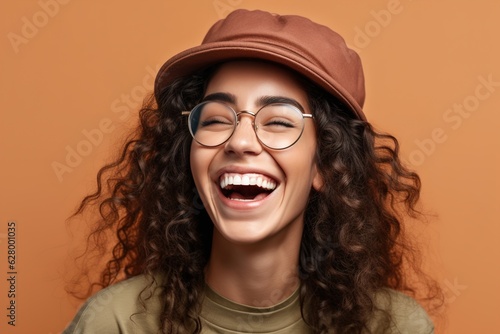 young happy smiling woman wearing hat