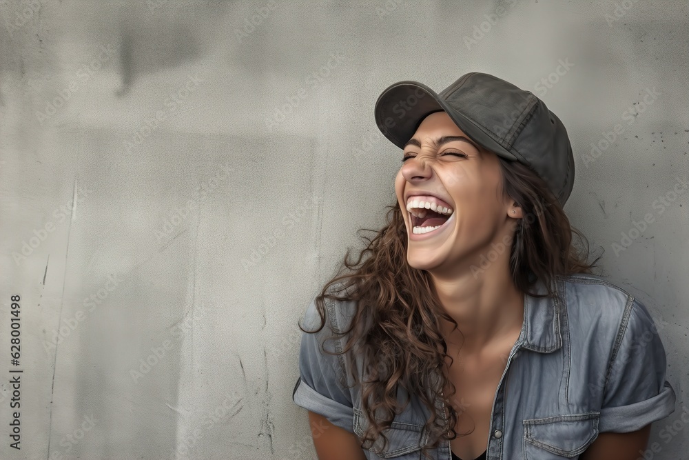 portrait of young happy smiling woman wearing hat portrait of young happy smiling woman wearing hat