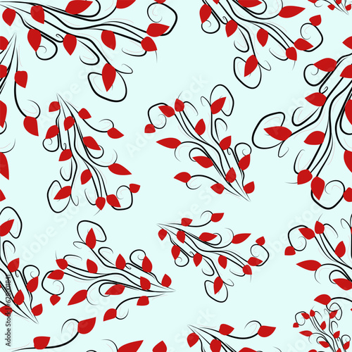 Seanless tree branch with red leaves pattern vector illustration. Tree branch on a light background. Floral design. For bags print, wrapping, wallpaper, textile print, fabric, packing paper