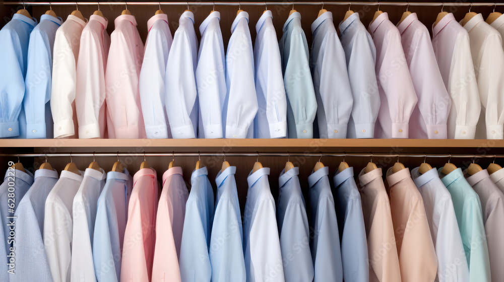 Clouse up mens shirts hanging neatly in the closet Clouse up mens shirts hanging neatly in the closet