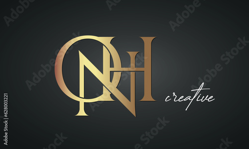 luxury letters ONH golden logo icon premium monogram, creative royal logo design photo