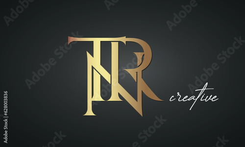 luxury letters TNR golden logo icon premium monogram, creative royal logo design photo