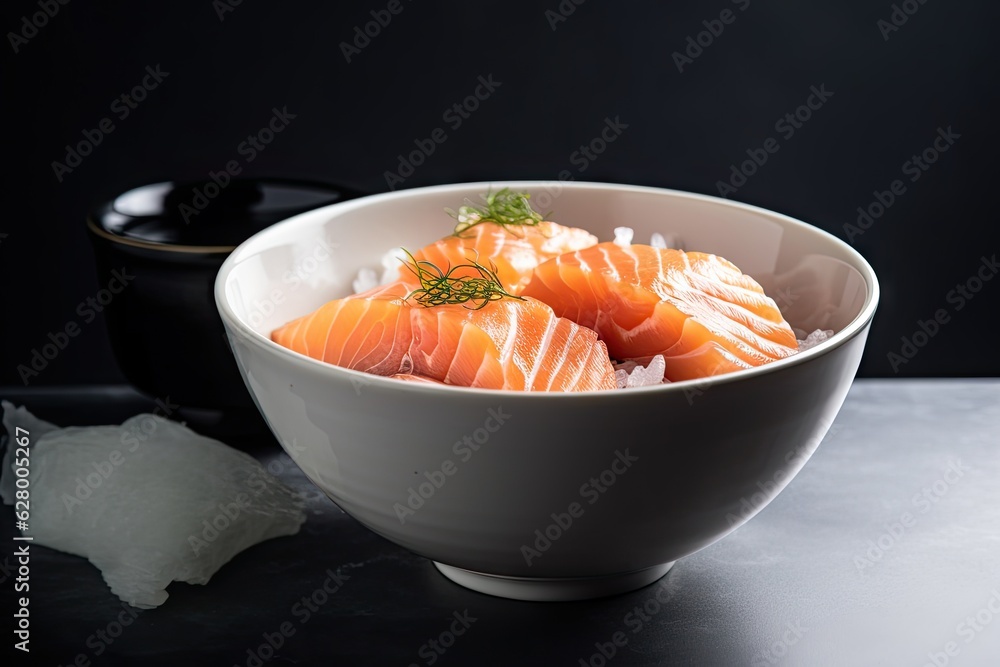 Raw Salmon Sashimi Slice - Japanese Food Photography Raw Salmon Sashimi Slice - Japanese Food Photography