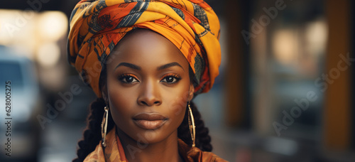 portrait of a beautiful young african woman on street.