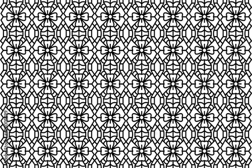 Lace, trim line art seamless pattern. Black and white abstract repeating pattern for wallpapers, textile, fabric, cover, backgrounds, printing and other designs.