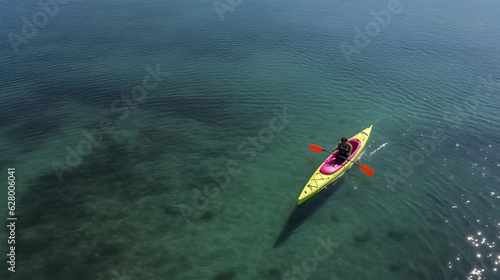 Canvas Print Top down view of kayaking in the lake.