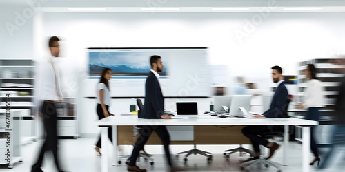 Time lapse photography of fast moving and busy business people in office.
