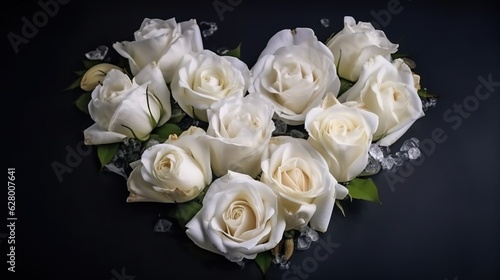 White roses in the form of a heart  greeting card for the wedding  Valentine. AI generated.
