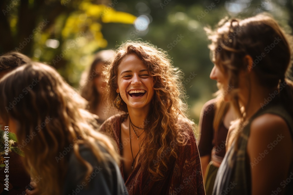 Obraz premium A Grup Of Friends Laughing And Enjoying Meal, Generative AI