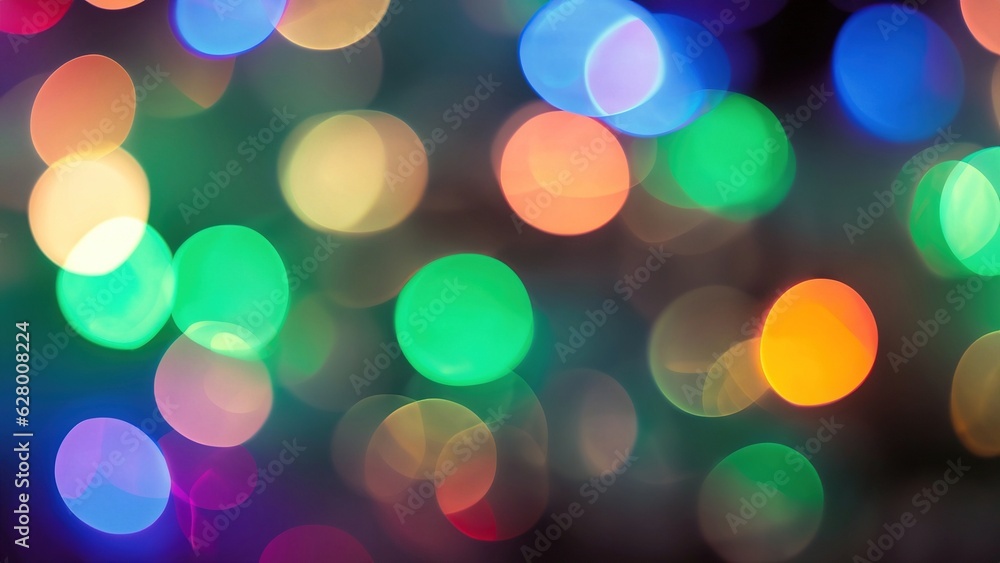 Abstract circular colorful bokeh from the party light. Christmas background.