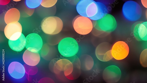 Abstract circular colorful bokeh from the party light. Christmas background.