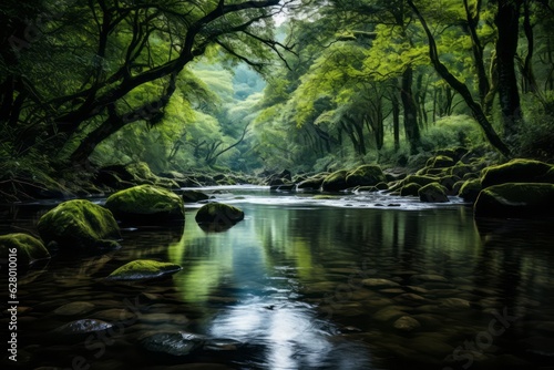  Tranquil River Winding Through A Lush Forest  Generative AI