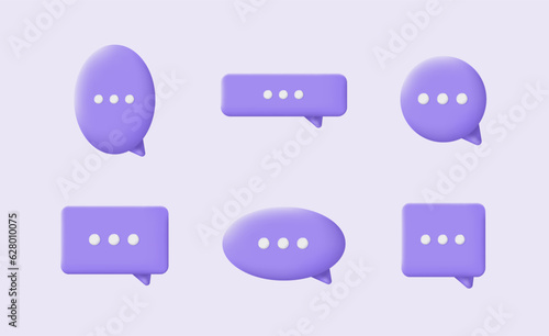3d speech bubble icon. Set of chatting box on purple background. Modern vector illustration.