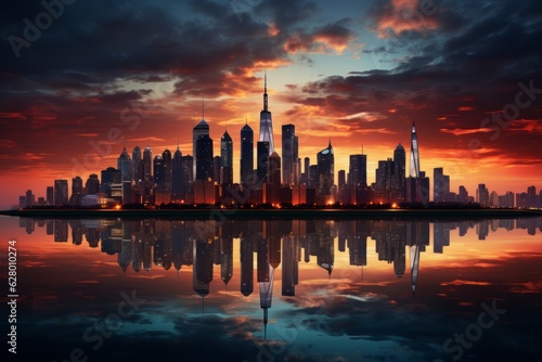 Vibrant City Skyline At Sunset, Generative AI