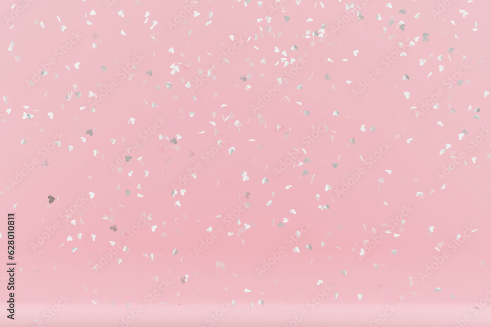 Confetti heart shape on pastel pink background. 3d rendering