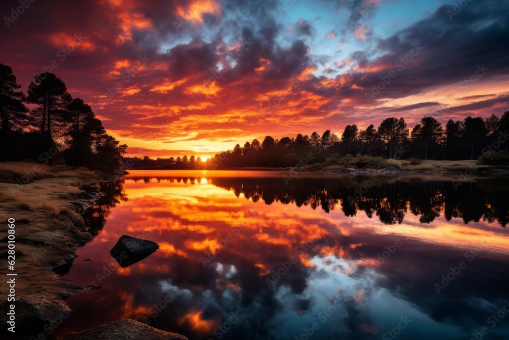 Captivating Sunrise Over A Tranquil Lake, Generative AI