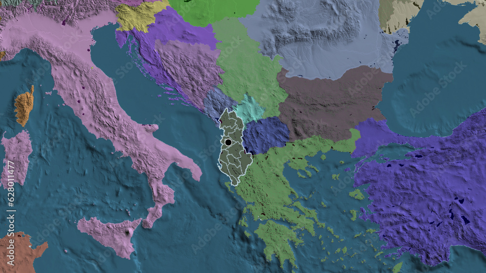 Shape of Albania with regional borders. Administrative.