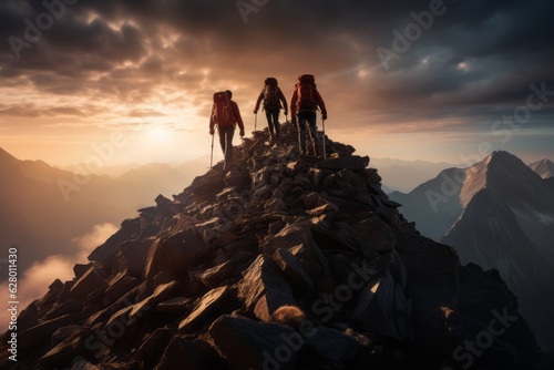 Group Of Hikers Conquering A Challenging Mountain, Generative AI