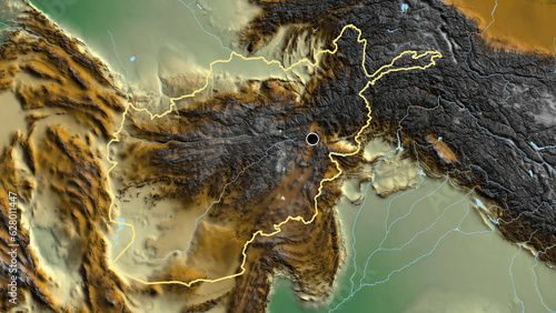 Shape of Afghanistan. Outlined. Relief.