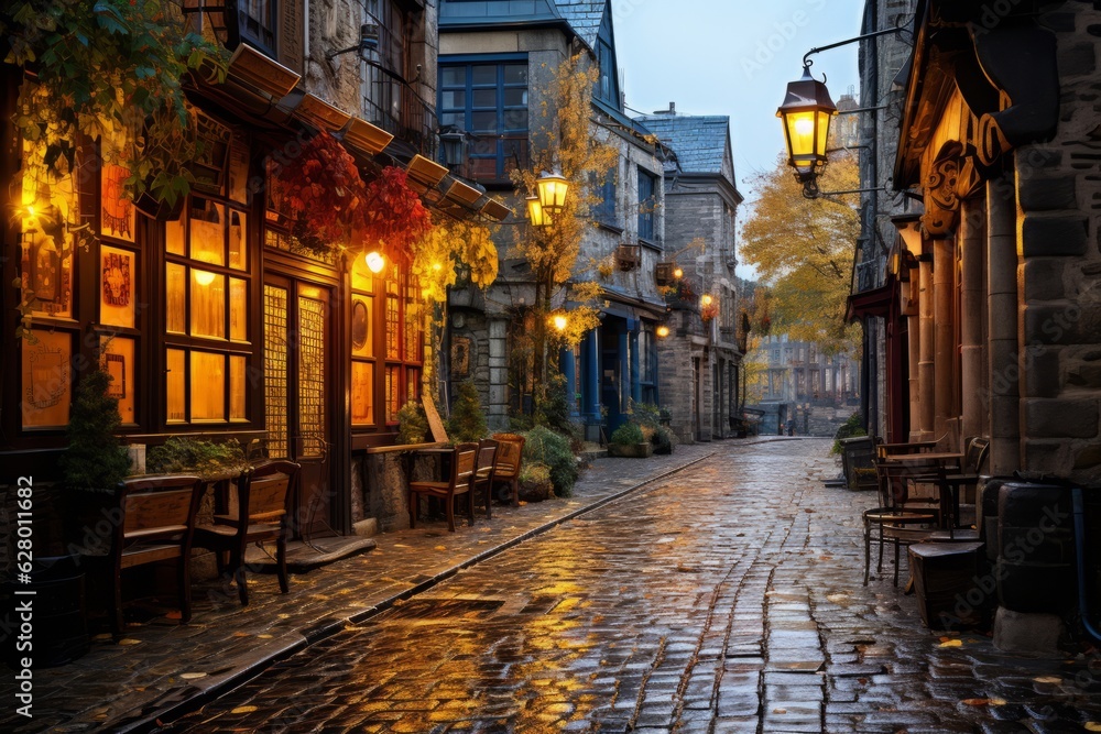 Fototapeta premium Historic Cobblestone Alleyway, Generative AI