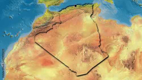 Shape of Algeria. Bevelled. Topographic.
