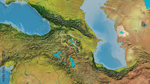 Shape of Armenia. Outlined. Topographic.