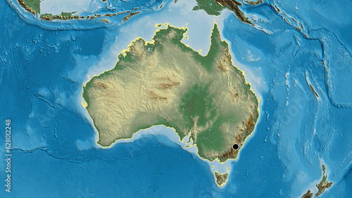 Shape of Australia. Outlined. Relief.