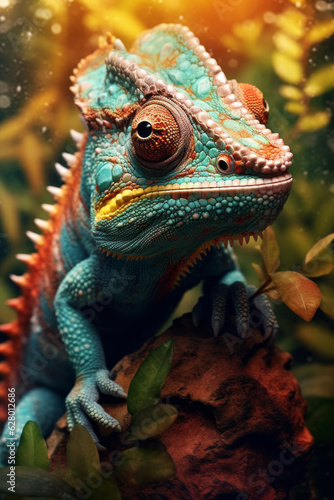 Close-up of a tropical chameleon. Generated by Ai