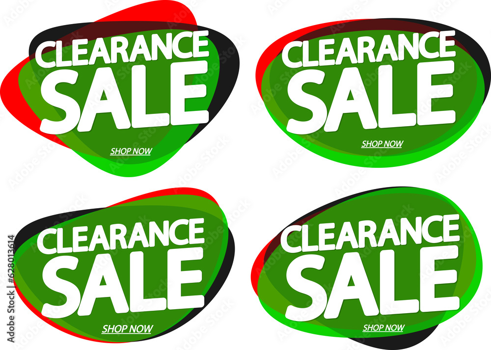 Clearance sale banner, discount tag on transparent background. Set promotion sign for shop or online store, PNG illustration