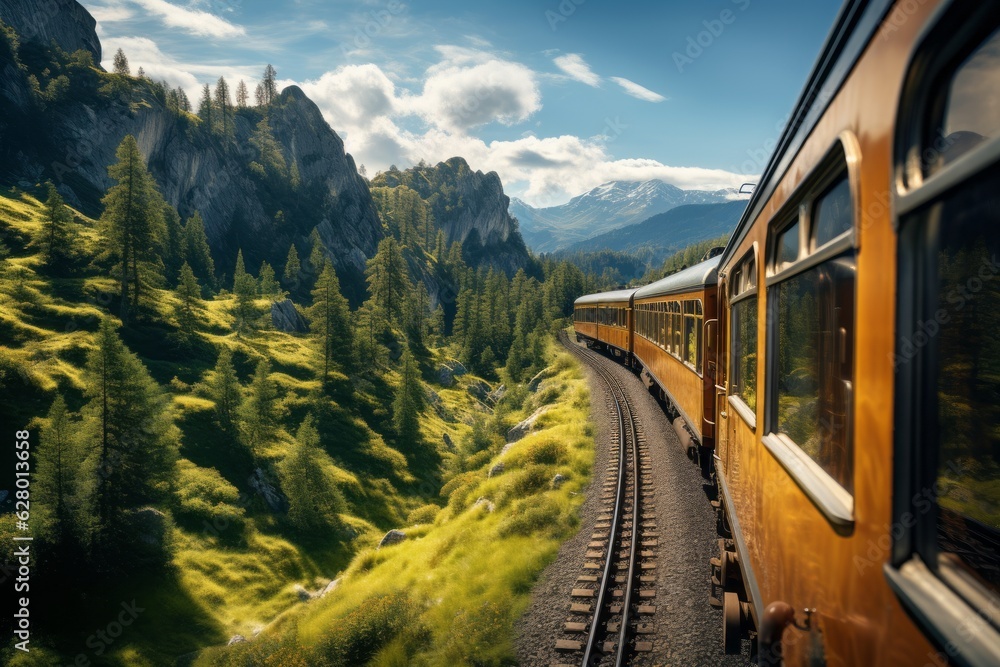 Scenic train Journey Through Mountains, Generative AI