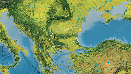 Shape of Bulgaria. Outlined. Topographic.