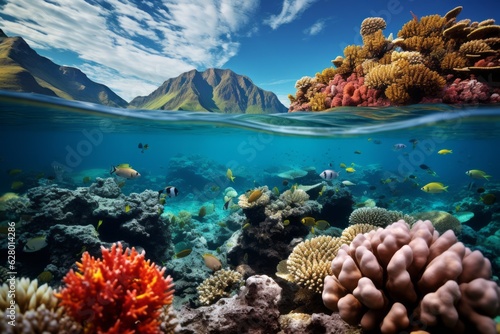 Stunning Coral Reef With Colorful Marine Life, Generative AI © Starlight