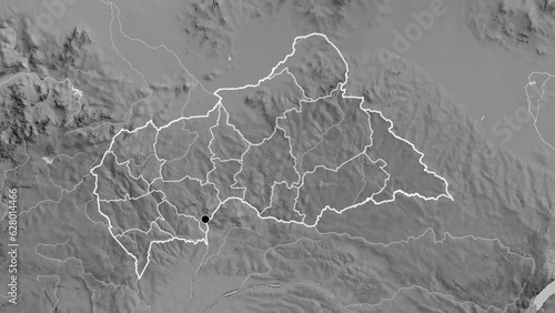 Shape of Central African Republic with regional borders. Grayscale.