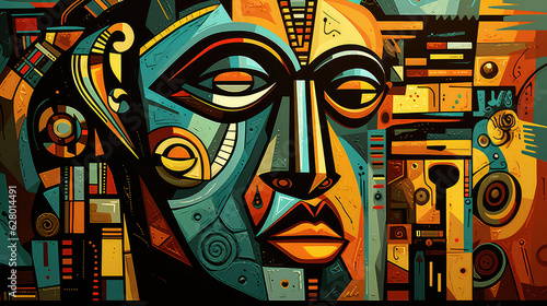 Art of ancient African ancestors in abstract expressionism, vector art style