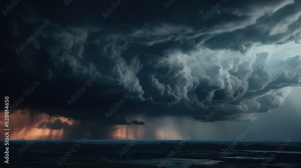 Obraz premium Dark gray heavy clouds. Dramatic sky background for design. Generative Ai