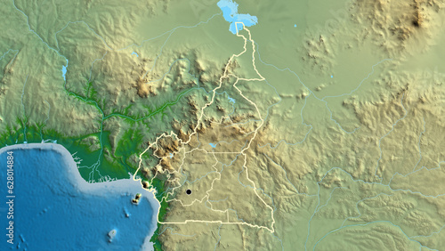 Shape of Cameroun with regional borders. Physical. photo